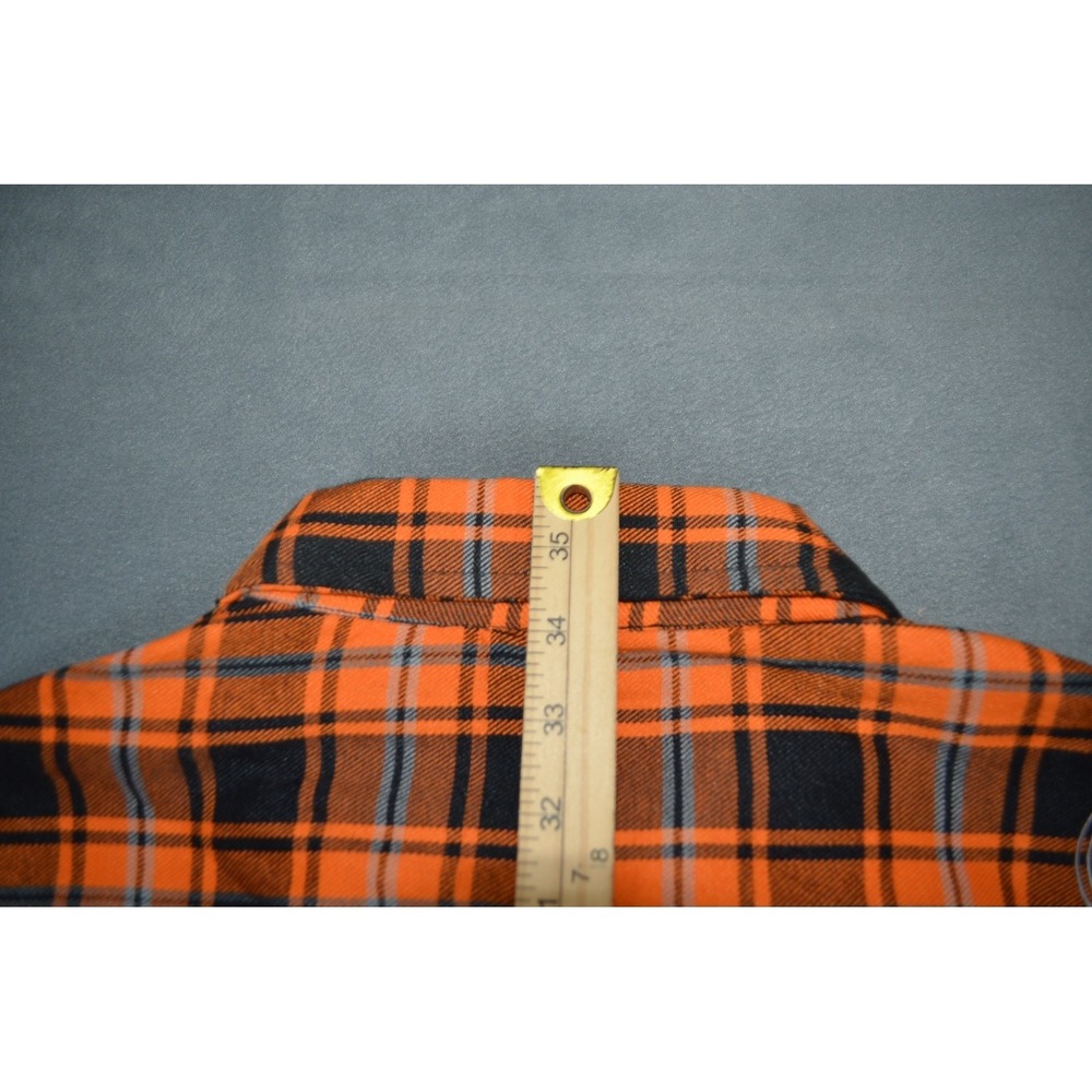 Demons Behind Me Flannel Button Up Shirt 3XLT Orange Black Plaid Skull Patch New - Picture 12 of 12